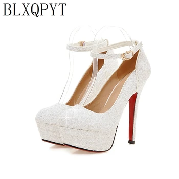 

BLXQPYT 2019Fashion Sexy Size 32-43 Round Toe Women Quality Pumps Platform super High Heels13.5CM Wedding Party Shoes woman 9-25