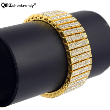 

Men Women Hip hop 1 20 Row Lines Pharaoh Bracelet Rhinestones Wide Bangle Bling Imitation Gemstone Chain Wristbands Fine Jewelry