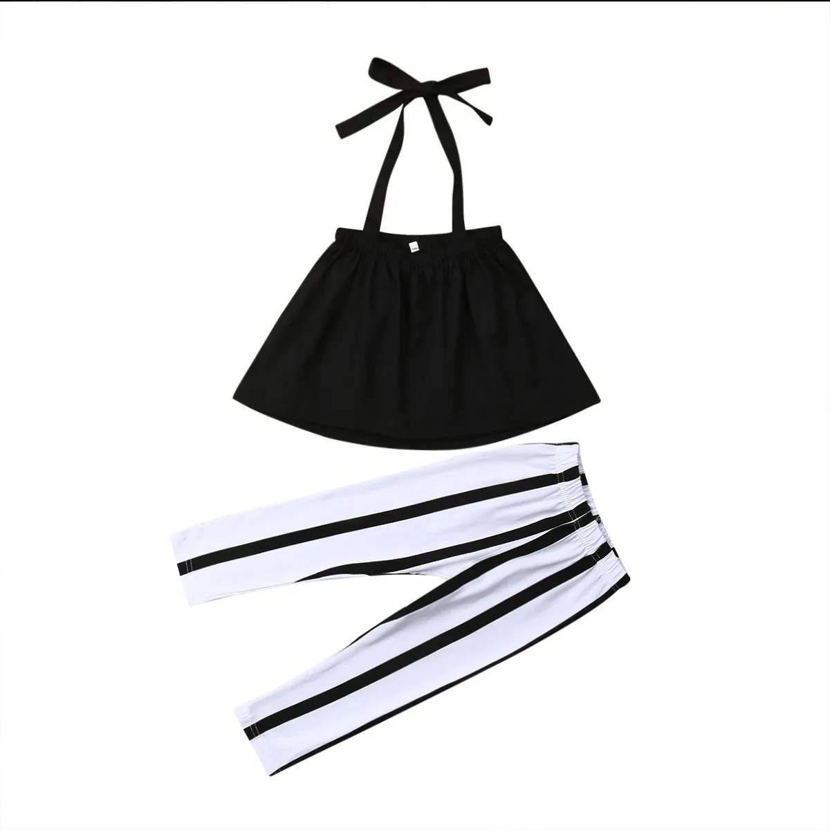 

Toddler Kids Girls Outfits Clothes Summer Strap Tops Sleeveless Solid Shirt Striped Pants Leggings Set 2019
