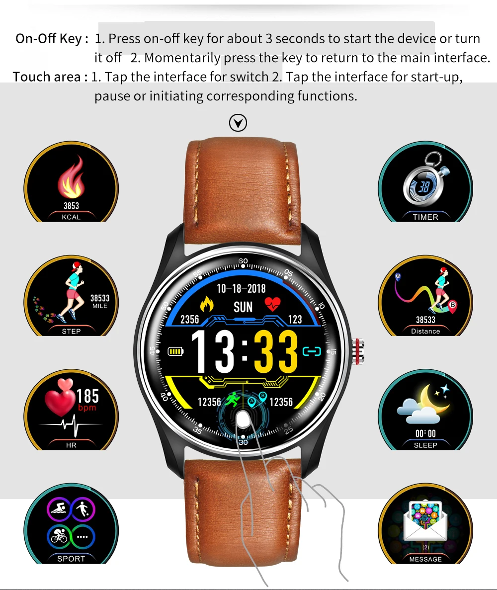 New ECG+PPG Smart Watch Blood Pressure Heart Rate Monitor IP68 Waterproof 8 Multi-Sport Modes Smartwatch For Men Women PK N58