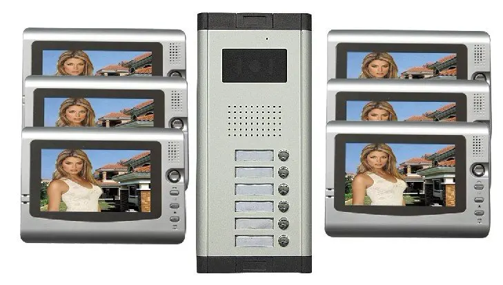 Главная Безопасность домофон " цвет видео-телефон двери/домофона, ИК-камера HD с 6 кнопками для 6-квартиры