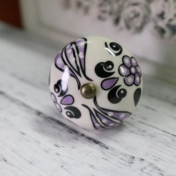 

American style Purple Flower Hand-Painted Ceramic Knob Dresser Drawer Pull Kitchen Cabinet Knobs Cupboard door Closet Knob