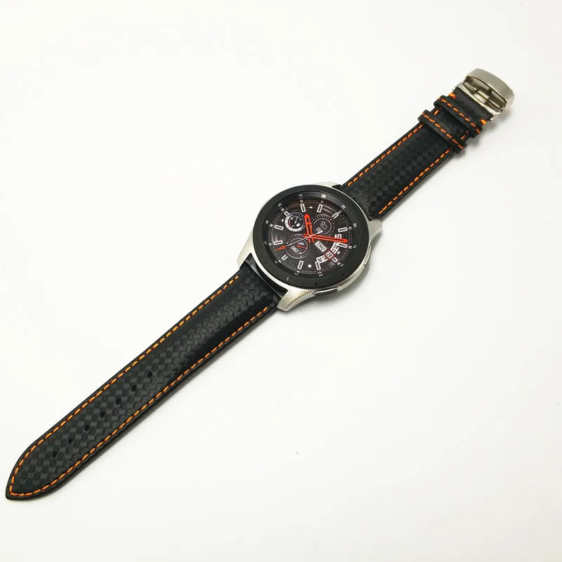 Кожаный ремешок из углеродного волокна с металлической пряжкой-бабочкой для samsung Galaxy Watch 42 мм 46 мм gear S3 Classic Frontier Huami