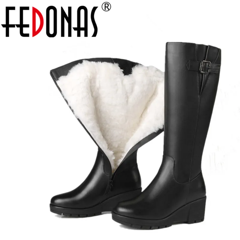 FEDONAS Top Quality Women High-Heeled Genuine Leather Boots Thick Wool Winter Warm Martin Snow Boots Wedges Heels Shoes Woman FEDONAS Top Quality Women High-Heeled Genuine Leather Boots Thick Wool Winter Warm Martin Snow Boots Wedges Heels Shoes Woman