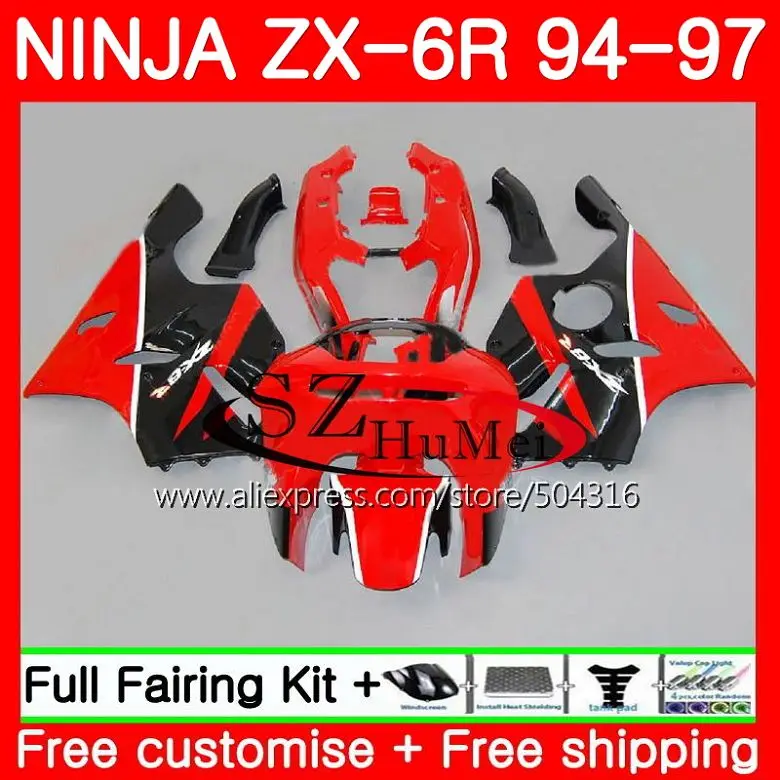 

Body For KAWASAKI TOP red black NINJA ZX-6R 94-97 ZX636 600CC ZX 636 13SH13 ZX6R 94 95 96 97 ZX 6R 1994 1995 1996 1997 Fairings