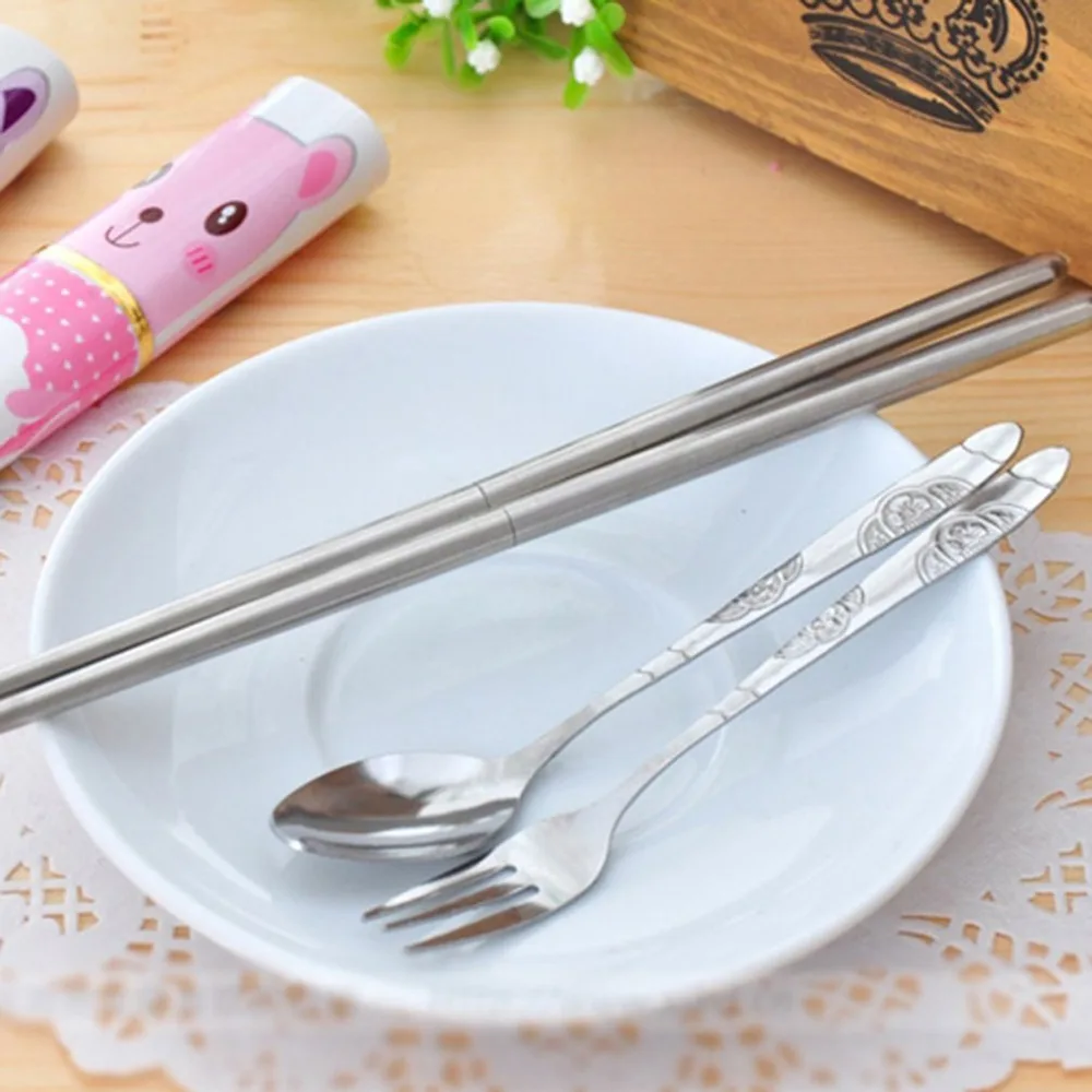 Outdoor Portable Tableware Stainless Steel Silver Chopsticks Spoon Fork Dinner Flatware Set Cutlery Eco Tablewares Camping Tools | Спорт и