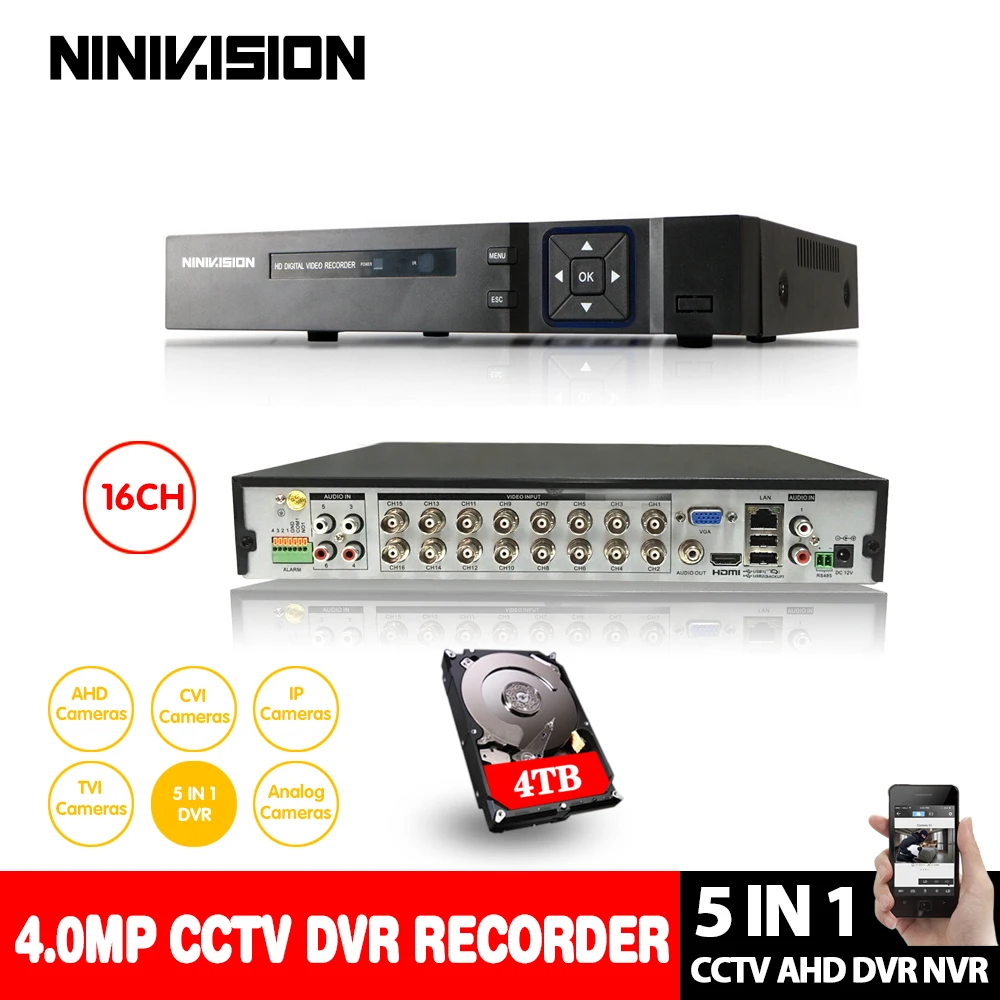 NINIVISION 16 каналов AHD DVR 4MP 5MP 16CH AHD/CVI/TVI DVR CCTV видео рекордер Гибридный DVR NVR HVR 5 в 1 для камеры наблюдения