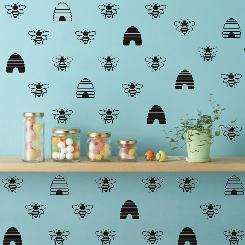 French style Gold Bee Vinyl Mural Wall Decals , Honey Bee Beehive Vinyl