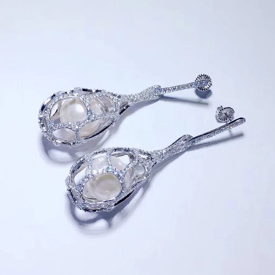 Qi Xuan_Jewelry_New серьги клетка Sub серьги S925 Серебряный декор циркон элегантный и нерегулярные Irregular_Factory прямые продажи
