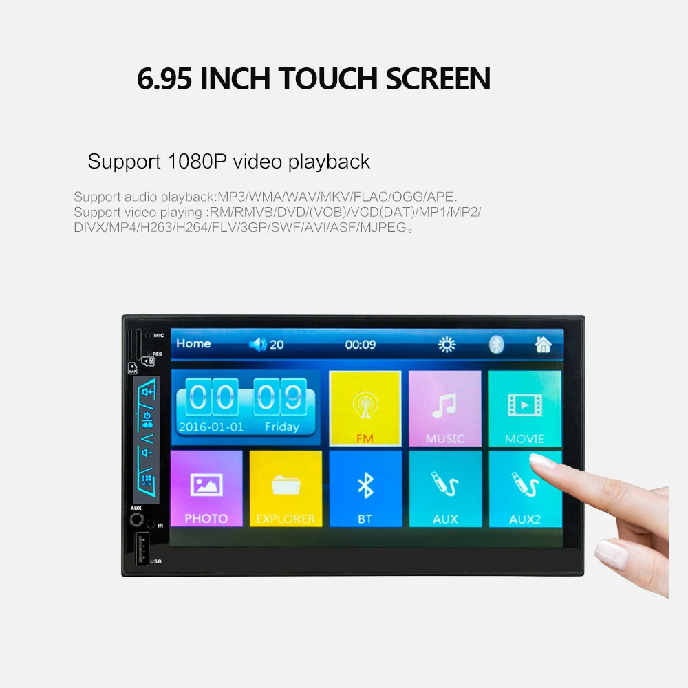 Excellent LaBo 2 DIN 6.95 Inch HD In Dash Car Touch Screen Bluetooth Stereo MP4 MP5 Hands Free HD 1080P Rear View Camera Car Radio Player 5