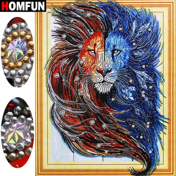 

HOMFUN Special Shaped Diamond Painting Lion Picture Rhinestones 5D DIY Diamond Embroider 5D Animal Home Decor Gift 40x50cm