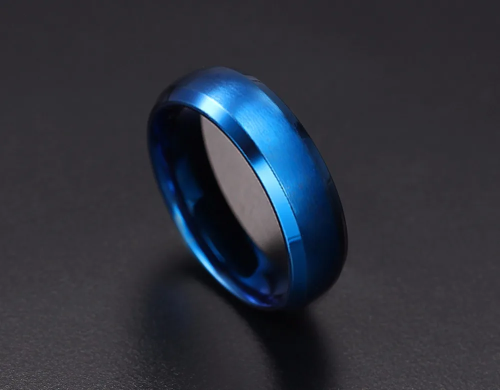 Mens Rings 6MM Wedding Band Stainless Steel Ring Men Jewelry Engagement Ring Comfort Fit Beveled Edges Black Blue Gold-color Decoration Accessories anillos masculino 11