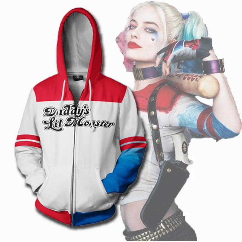 

CostumeBuy Movie Suicide Squad Cosplay Quinn Costume Hoodie Bad Girl Zipper Sweatshirt Pullover Quinn Unisex S-5XL