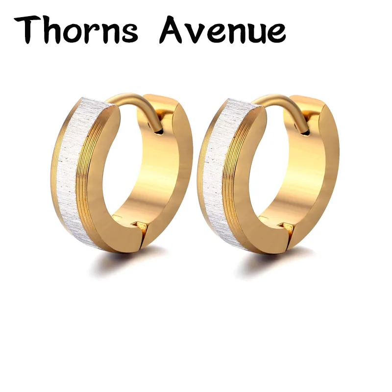 

Thorns Avenue High Quality 1 Pair/Lot 3 Colors Two-tone Europe Stainless Steel Men Punk Hoop Earrings For Men Women Accessories