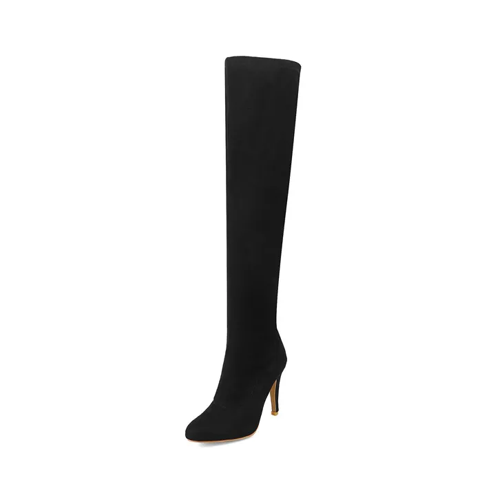 Meotina/высокие сапоги до бедра; женские зимние высокие сапоги; ботфорты на тонком каблуке; пикантные зимние женские высокие сапоги; цвет черный, фиолетовый; 43 - Цвет: Черный