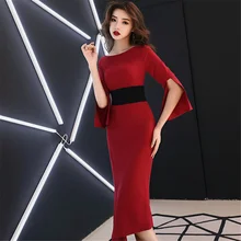 Это YiiYa вечерние платья красные атласные длинные в стиле русалки женское вечернее платье рукав три четверти с разрезом Robe de Soiree размера плюс E470