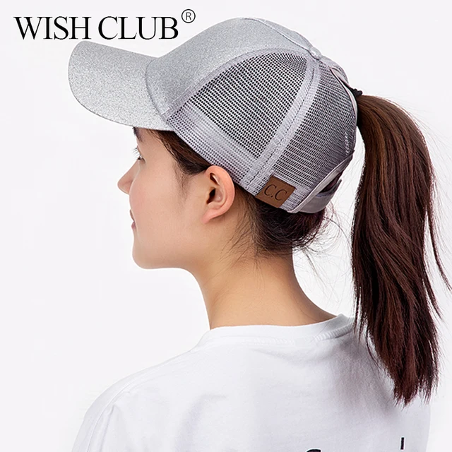 Casual Ponytail Baseball Cap Women Adjustable Snapback Hat Sequins Shine Hip Hop Caps For Women Dad Hat Summer Glitter Mesh Hats