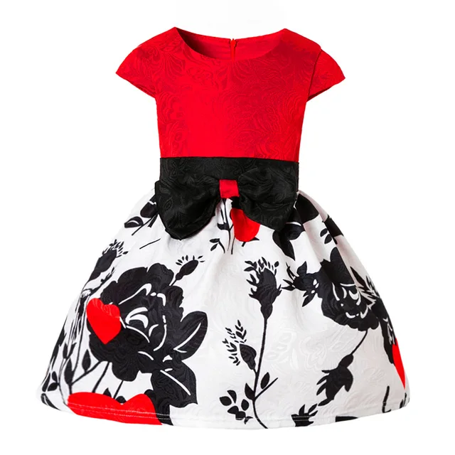 Baby Girl print cotton red Princess Dress for Wedding party Kids
