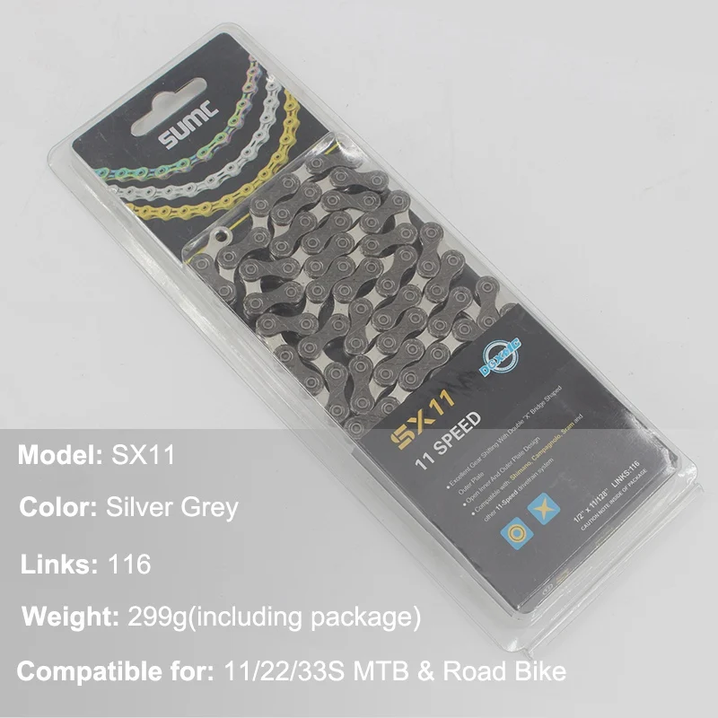 Красочные полые MTB шоссейные велосипедные цепи 116 звенья, велосипедные цепи из нержавеющей стали 6 7 8 9 10 11 12 Скоростей, цепь для горного велосипеда - Цвет: 11S SX11 Silver