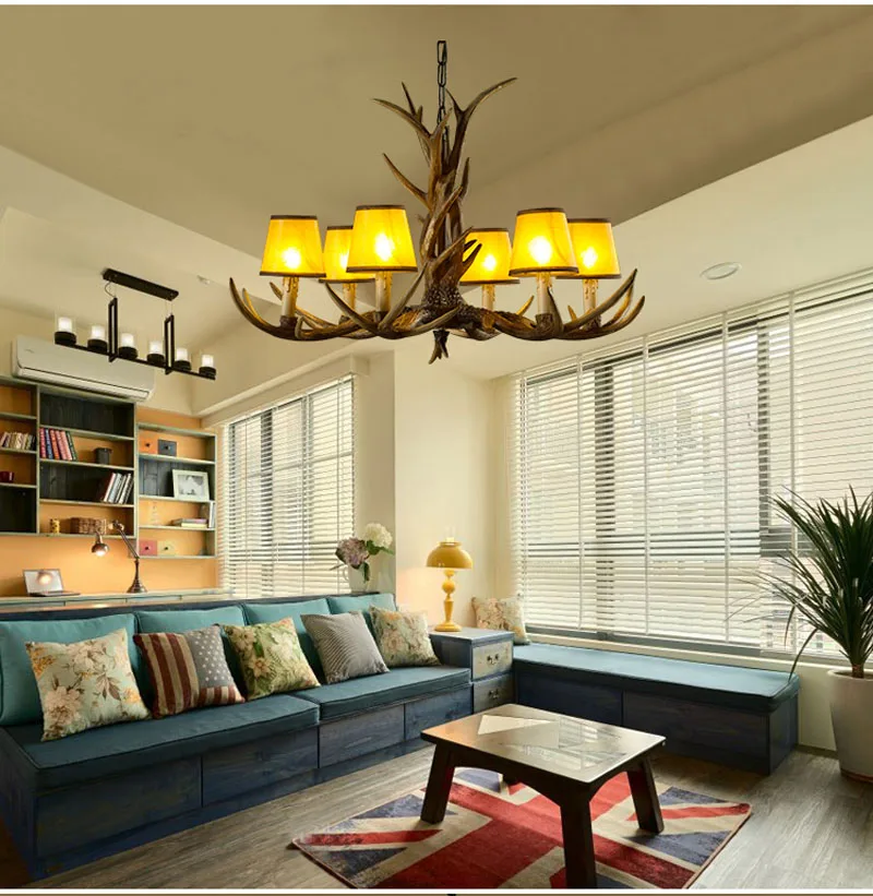 6 8 10 Lights Vintage Deer Chandelier Antlers Resin Chandeliers Candle Fixtures with Alphabet Cloth Lampshade Christmas Decor Lustres 5