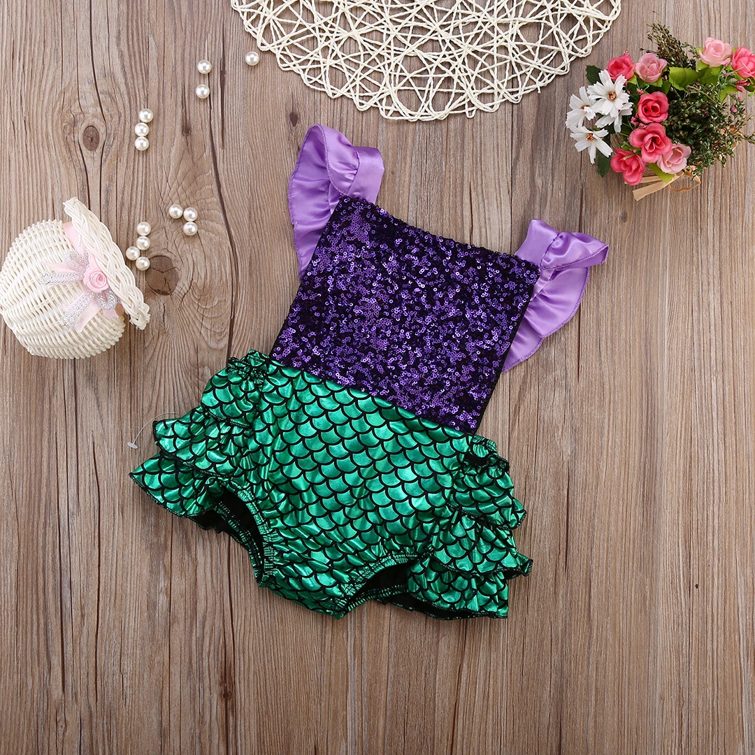 Русалка блесток комбинезон летний детский комбинезон для девочек зеленый русалка девочек детский комбинезон Одежда для новорожденных; пляжный костюм; от 0 до 24 м