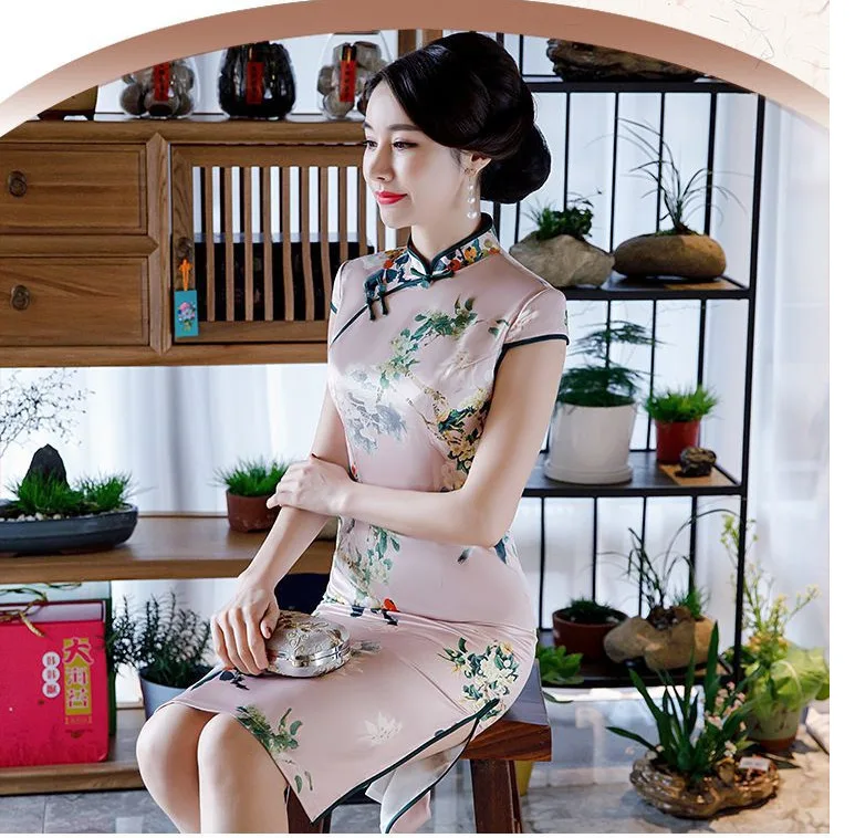 Sheng Coco Flowers Cheongsam женское китайское платье средней длины Чонсам с цветочным узором, современный Ципао, винтажный Восточный стиль