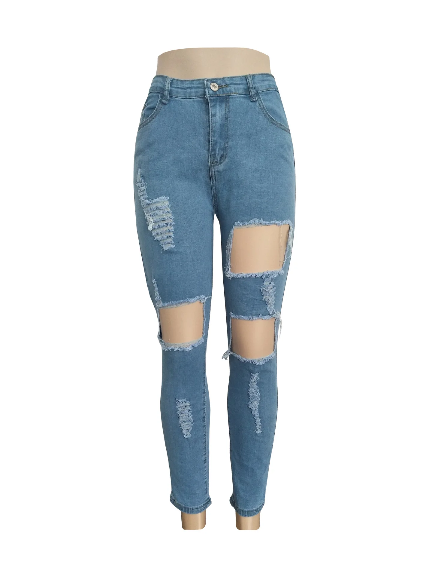 Модные однотонные джинсы для женщин офисные женские рваные джинсы с высокой талией узкие брюки