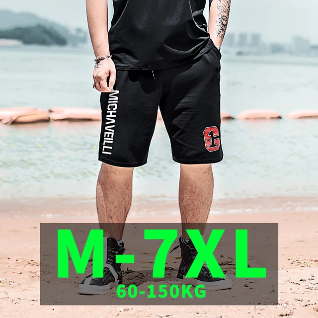 Big Plus size 7XL  Male Beach cotton Men’s Sweatpants Short Pants  Drawstring Shorts Harem Trousers Loose relax fit black