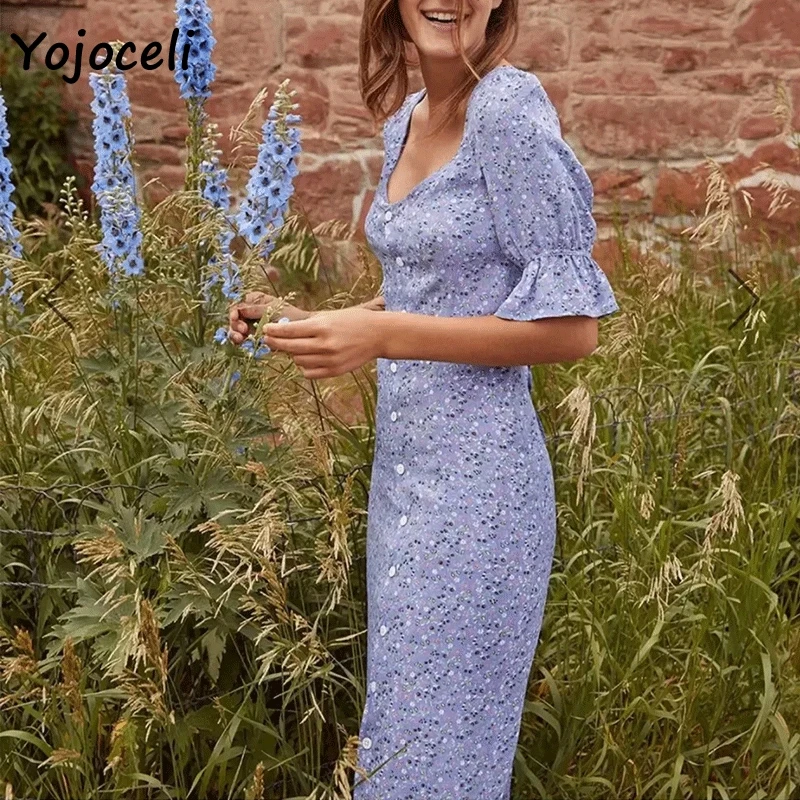 Yojoceli boho Цветочный Принт 2019 летнее женское платье на пуговицах спереди миди с