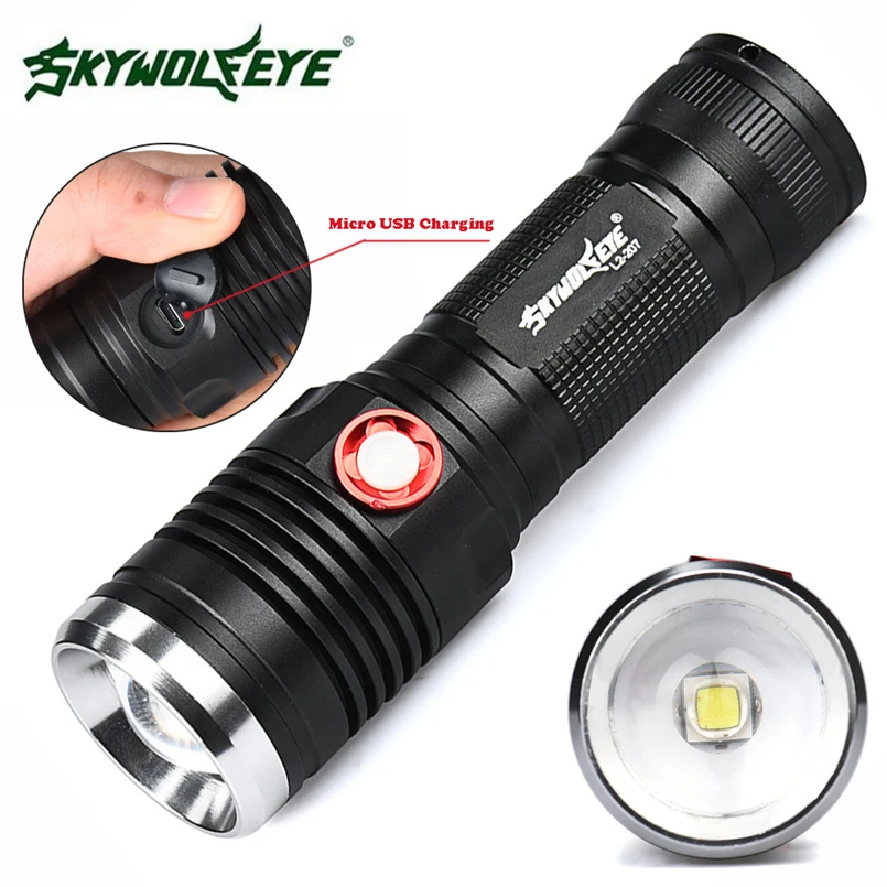 

ZOOM XM-L2 U2 LED 3 Mode USB Rechargeable Flashlight Torch 26650 Battery Self Defense Flashlight F#4O04
