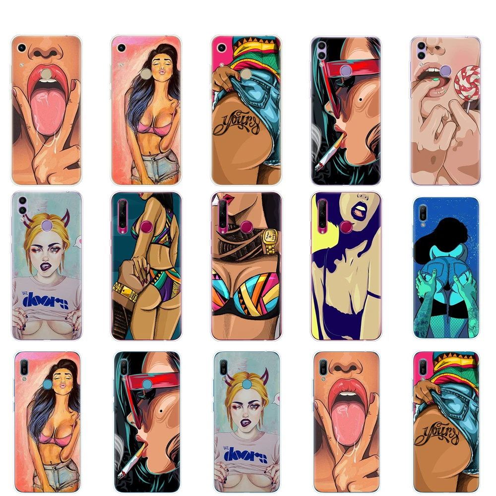 

Case For Huawei Honor 8A PRO 8C 8X 10 i play case back cover for huawei Y5 Y6 Y7 Y9 2019 pro Prime hot flirt sexy girl