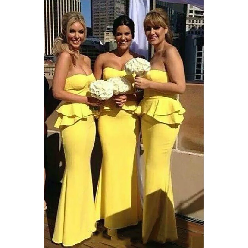 long-yellow-bridesmaid-dress-sweetheart-mermaid