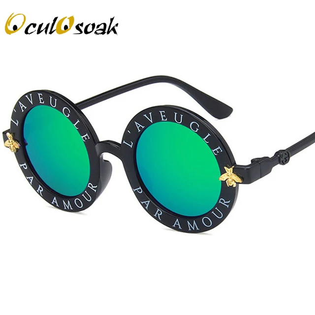 Steampunk Bee Kids Sunglasses Boys Girls Luxury Vintage Children Sunglasses Round Sun Glasses Oculos Feminino Accessories green lens