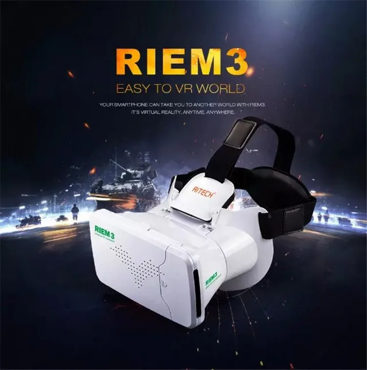 New Ritech III 3D VR Glasses RIEM3 Virtual Reality Head Mount Google Cardboard Oculus Rift DK2 Box for 4.7 ~ 6.0 Inch SmartPhone