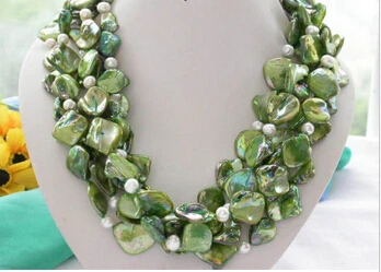 

ddh002174 5row 20" square green shell round pearl necklace