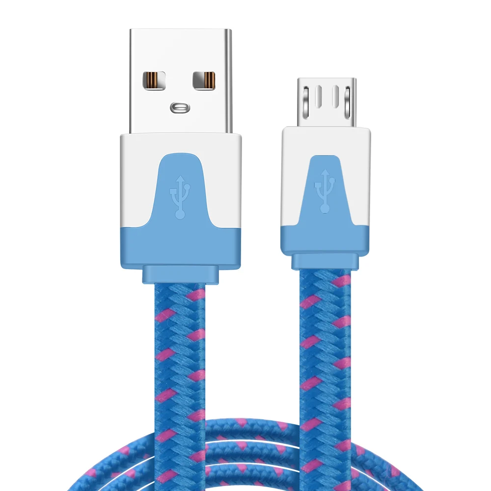 ROMICHW Micro USB кабель для быстрой зарядки USB кабель для передачи данных Android мобильный телефон usb зарядный шнур для samsung Xiaomi huawei нейлоновый кабель - Цвет: Blue Micro USB
