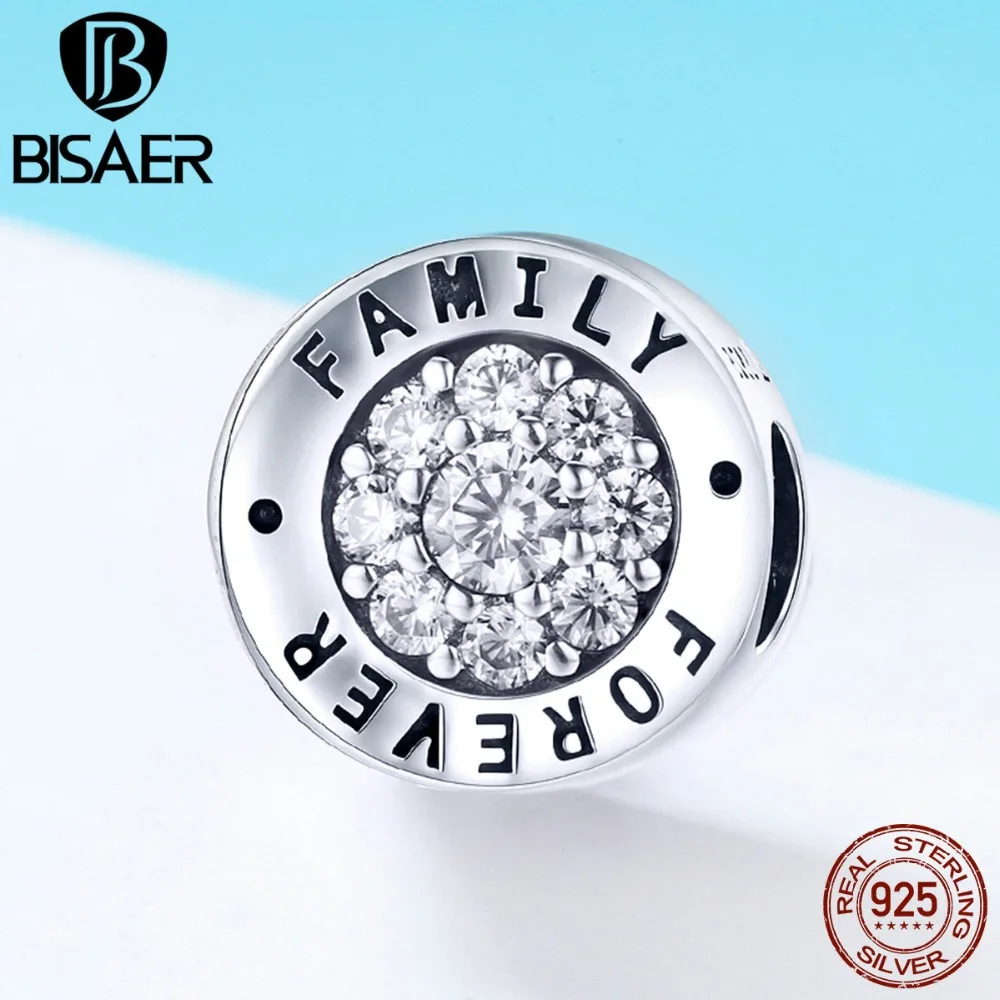 

2019 New Design Silver Bead Simple Round Happy Forever Family & Big Zircon Charm for Jewelry Making fit Bracelet Necklace HSC814