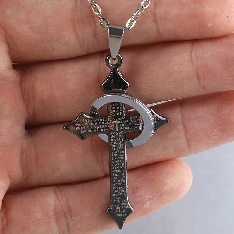 Classic Cross Necklace Pendant Round Men's Christian Prayer Necklace