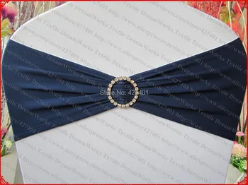 

Dark Blue Single Layer Spandex/Lycra/Expand BandS/Chair Covers With Round Diamond Buckle For Wedding Party Banquet Decoration