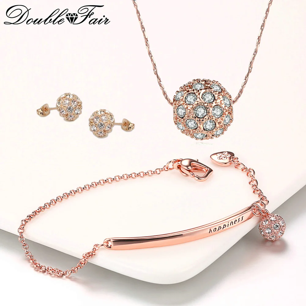 

Double Fair Top Quality Cubic Zirconia Ball Element 3PCS Jewelry Sets Rose Gold Color For Women Wedding Anniversary DFS389