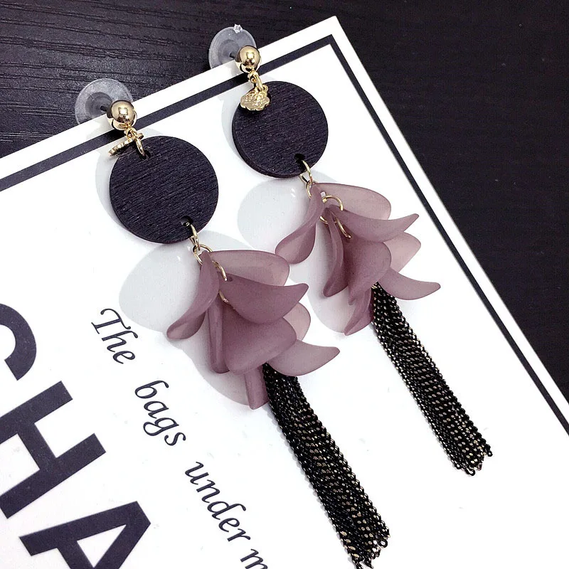 New Woman Drop Earrings Pink Petal Long Tassel Dangle Earring Fashion Accessories Jewelry