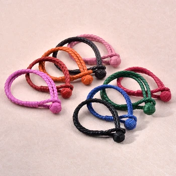 

IJB3201 High quality Different color PU leather knot bracelet the collocation Braided Bracelets for Women Men Bangle Ball Clasp