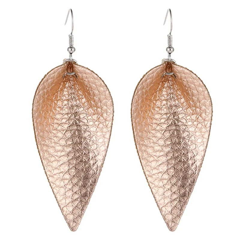 

New Fashion Lady Boho Ear Hook Ear Stud Teardrop Leaf Dangle Earrings Women 5 Colors Handmade Leather Jewelry Gift