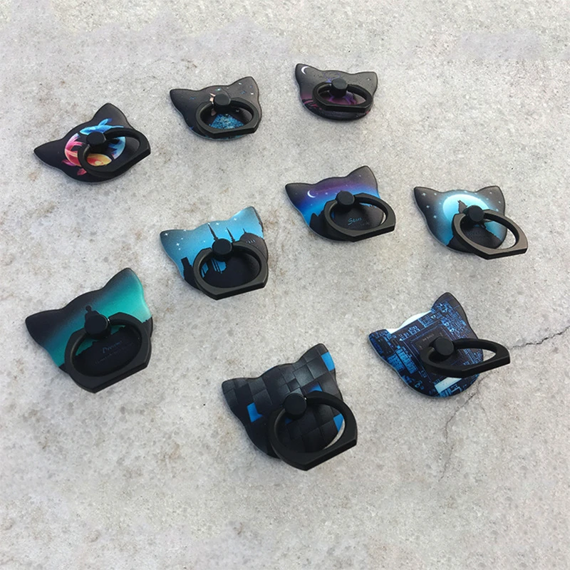 

TJHSZKL Cartoon cat head ring pattern mobile phone bracket luminous effect ring bracket mobile phone ring buckle bracket