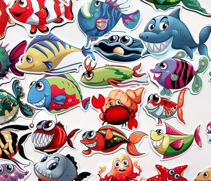 

40 Pcs/Lot Cute Cartoon Sea Fishes Stickers For Car Laptop Skateboard Pad Bicycle PS4 Phone Luggage Decal Toy Sticker