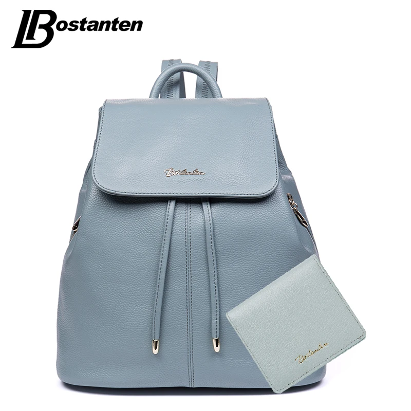 

BOSTANTEN Natural Cow Genuine Leather Women Backpacks Drawstring School Bags For Teenagers Girls Designer Female Travel Backpack