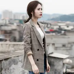 2018 демисезонный маленький костюм темперамент для женщин плед костюм Блейзер Куртка корейский стиль новый Тонкий дамы для досуга с