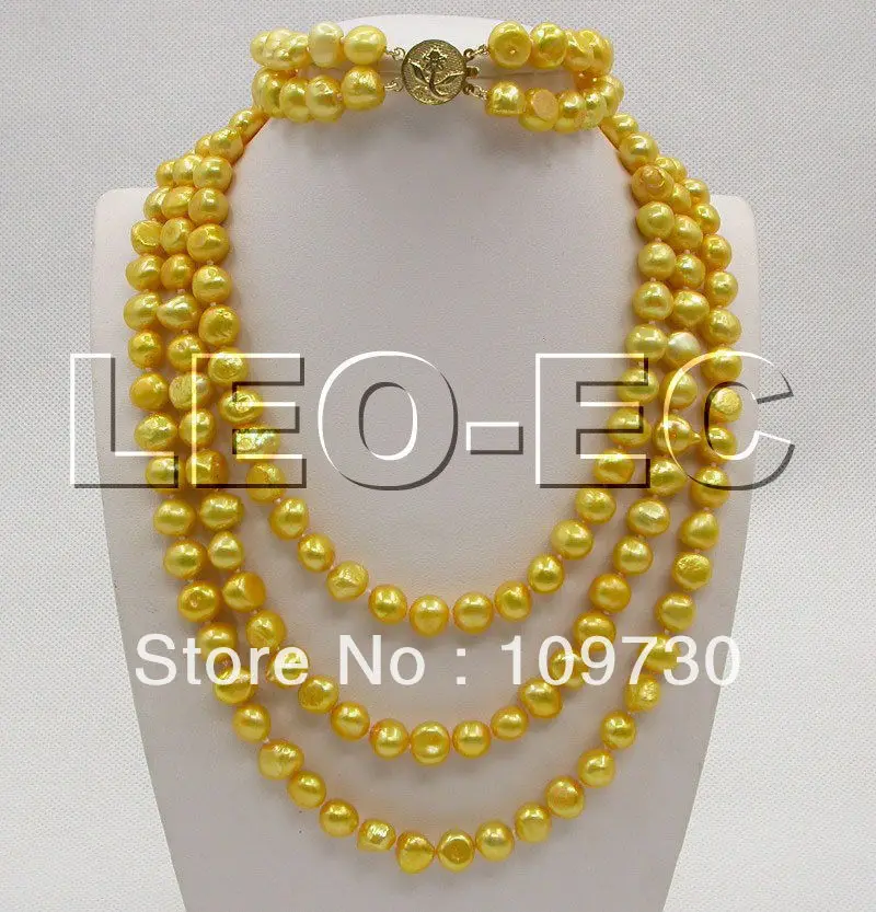 

Jewelry 00365 49" 8" 8-9mm baroque yellow pearls necklace 2row bracelet set (A0423)