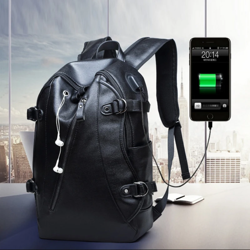 Waterproof Men Laptop Backpacks For Teenager USB charging Port School Bags PU Leather Backpack Anti Theft Travel Bag Bagpack PJ Waterproof Men Laptop Backpacks For Teenager USB charging Port School Bags PU Leather Backpack Anti Theft Travel Bag Bagpack PJ