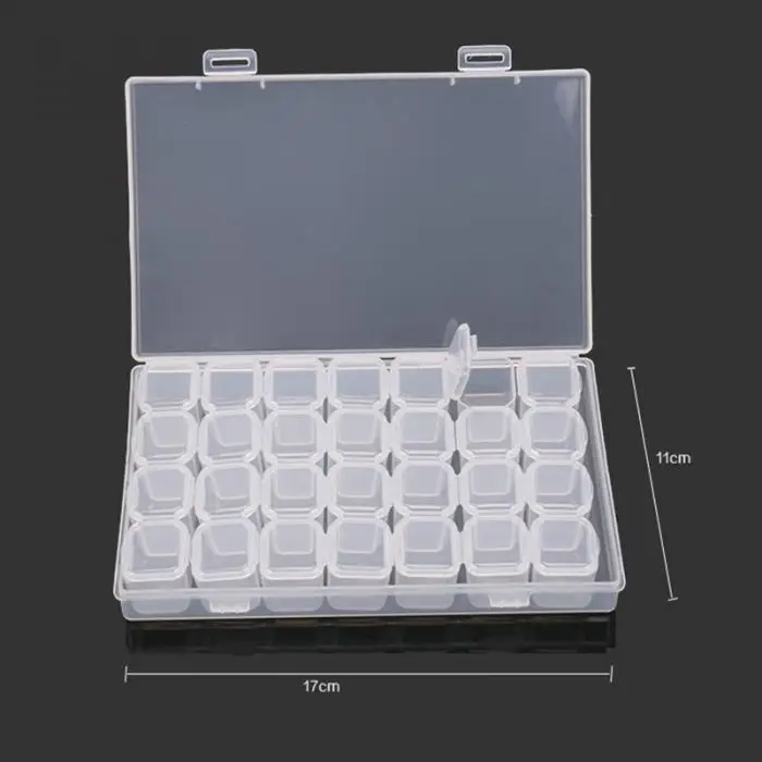 Hot 28 Slots Nail Art Storage Box Plastic Transparent Display Case Organizer Holder For Rhinestone Beads Ring Earrings SJ66